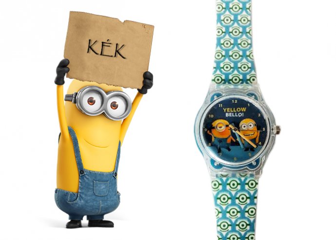 Kék színű Minionos karóra analóg kijelzővel és Quartz szerkezettel