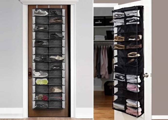 Tárold egy helyen a dolgaid! Egyszerűen az ajtóra szerelhető, fekete színű cipőtároló, 26 rekesszel