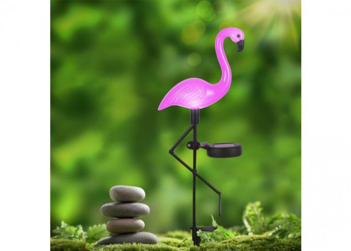 LED-es szolár flamingó - leszúrható - műanyag - 52 x 19 x 6 cm
