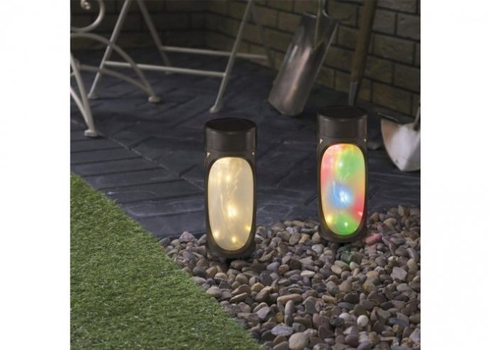 LED-es szolár lámpa - MicroLED - melegfehér + RGB - fekete - 280 mm