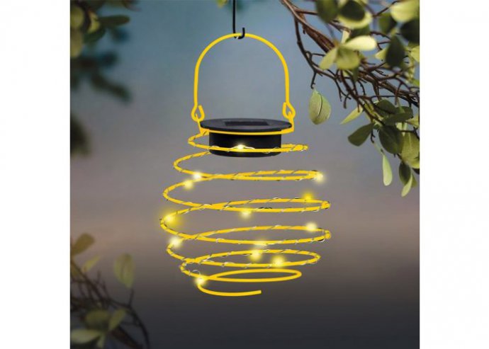 LED-es szolár spirál gömb lámpa - melegfehér - 12 cm - sárga színben