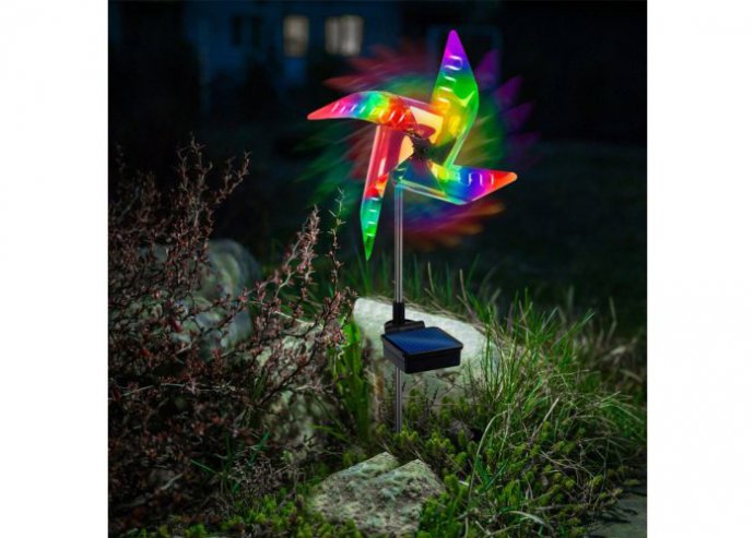 LED-es szolár szélforgó - színes LED, leszúrható - alu, műanyag - 75 x 23 x 23 cm