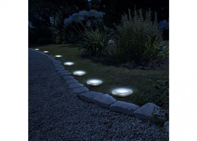 LED-es leszúrható szolár lámpa - kör alakú - hidegfehér - 11 cm