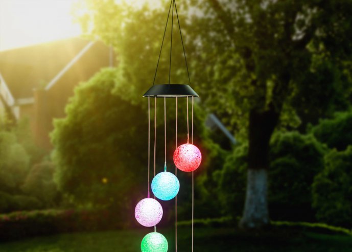 Felakasztható szolár lámpa - kristálygömb - RGB LED-del - 78 x 12,5 cm