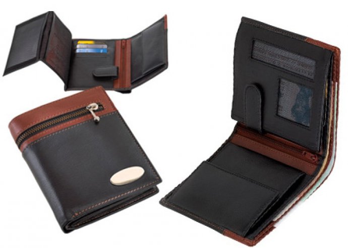 Exkluzív, valódi bőrből készült pénztárca fekete színben, változatos becsúsztatós zsebekkel a kártyák számára